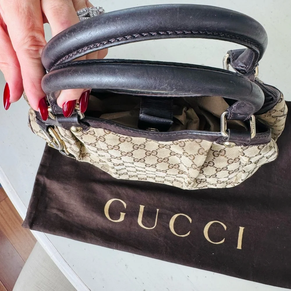 Gucci Beige and Brown GG Canvas Tote with Dark Brown Leather Trim